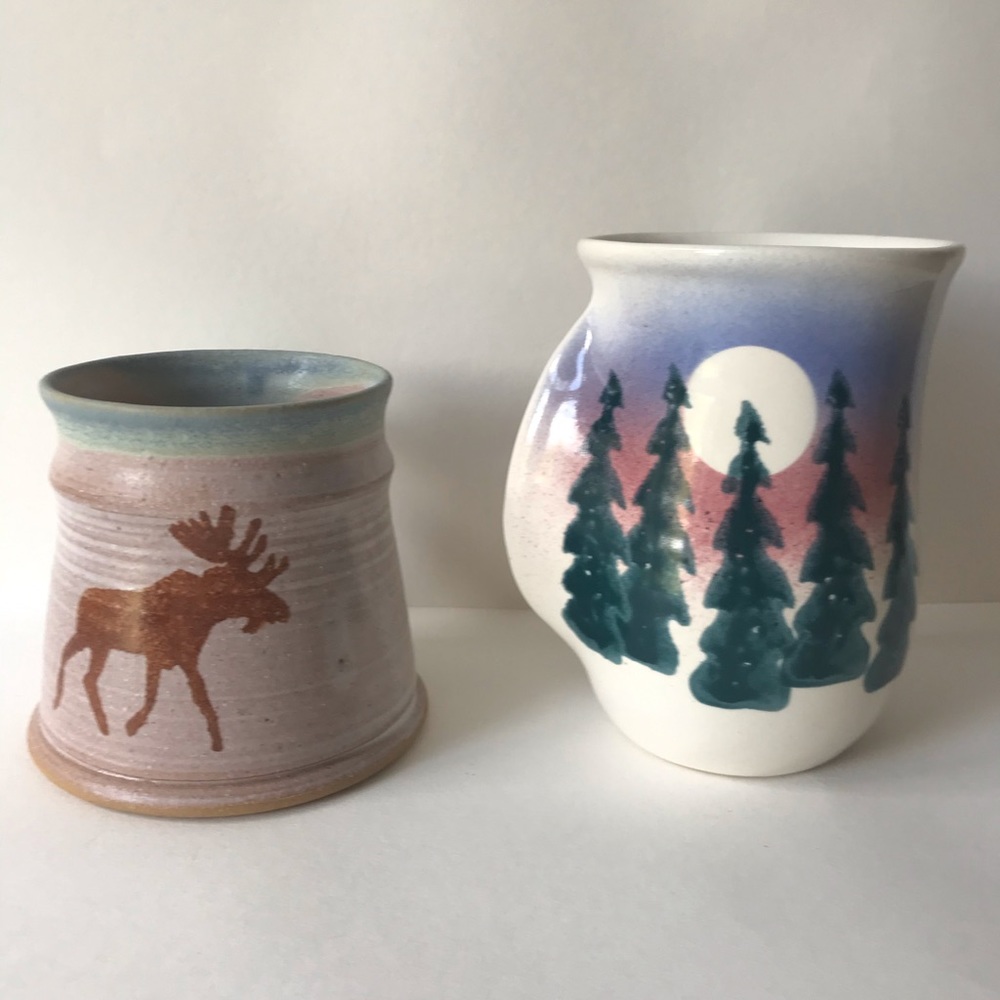 Studio Pottery Ceramic Mugs - cozy winter themes!